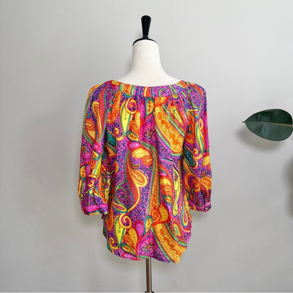 Trina Turk silk printed paisley blouse S - Picture 7 of 11